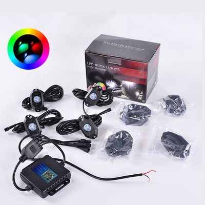 LED Bluetooth RGB 4pods Lampu Underglow Mobil Berkedip Batu